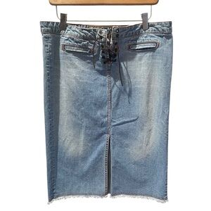 Hippie |‎ Denim Boho Midi Skirt Front Slit | Large